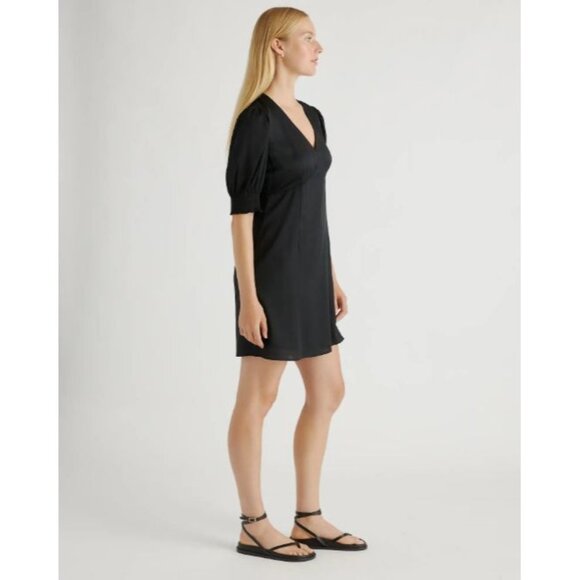 Quince Washable Stretch Silk Puff Sleeve Mini Dress Womens Size L Minimalist Blk - Picture 11 of 11